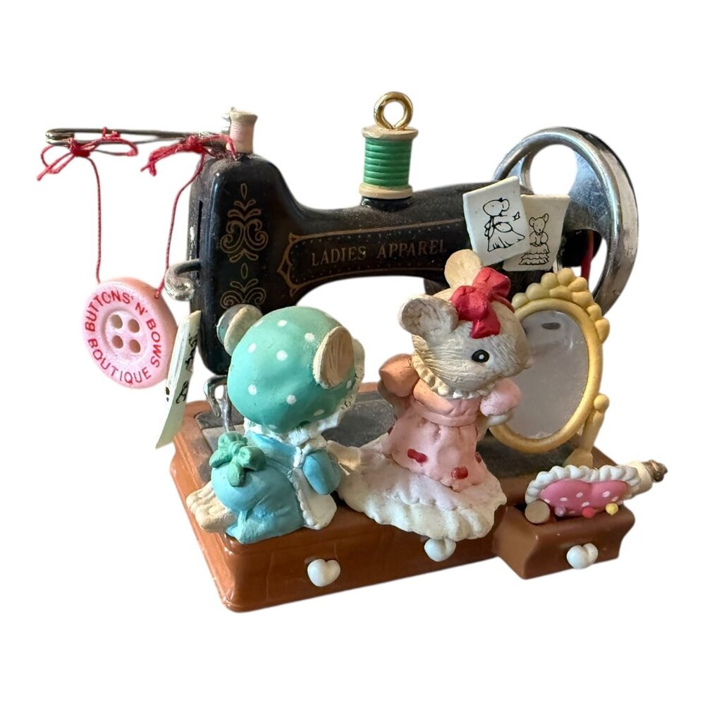 Vtg 1994 Christmas Enesco Buttons N’ Bows Ornament 1st Issue Tailor-Made Sewing